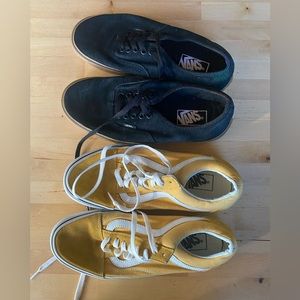 TWO pairs of Vans - black and yellow - size 9W 7.5M